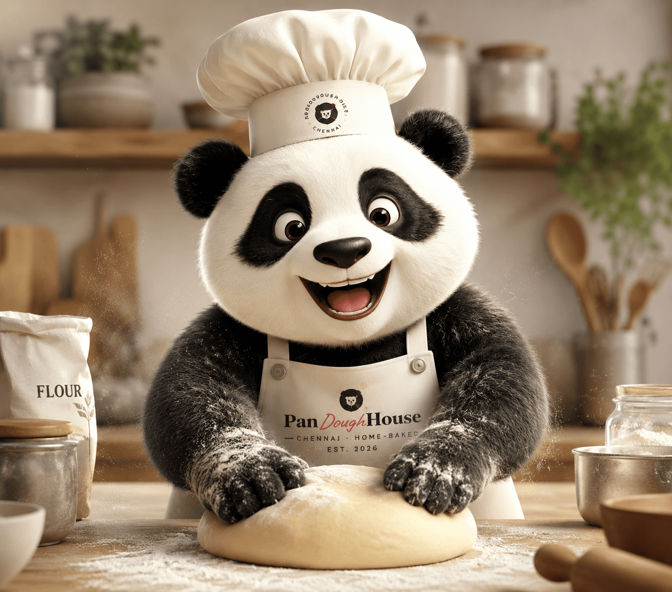 Panda holding a guilt-free muffin